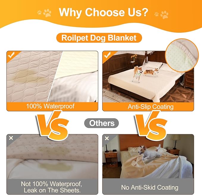 2 Pack Waterproof Dog Bed Cover Blanket Non Slip Couch Cover for Pets Medium Dog Cat Kids Children Sofa Furniture Protector(54"×82", Khaki)