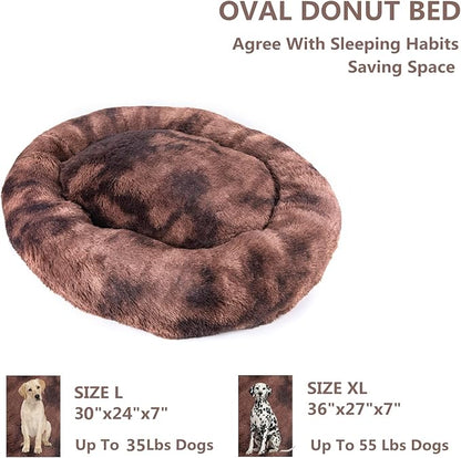 Oval Calming Donut Cuddler Dog Bed Bed(30"/36"/43") for (L(30"x24"x7"), Brown2021)