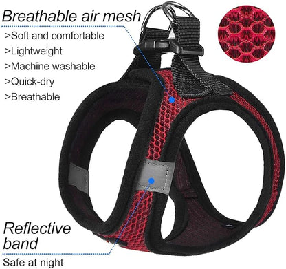 Dog Harness Step-in Breathable Puppy Cat Dog Vest Harnesses for Small Medium Dogs Red