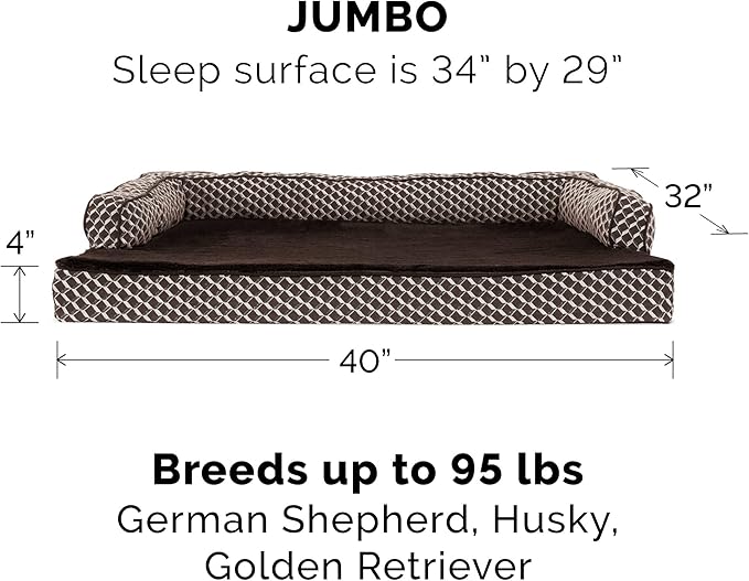 Furhaven Orthopedic Dog Bed for Large Dogs w/ Removable Bolsters & Washable Cover 95 lbs