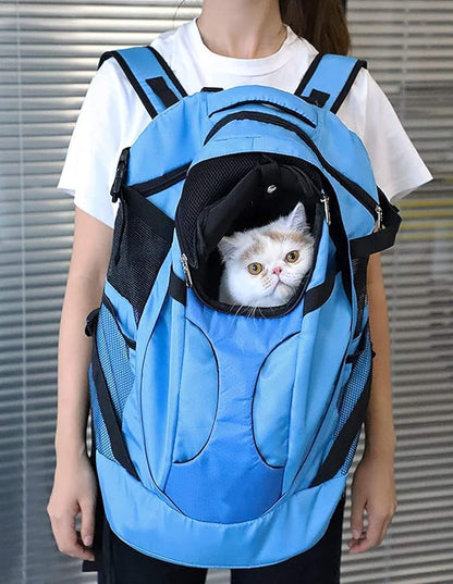 Large Pet Cat Backpack Dog Backpack for Most Dog Sizes Travel&Hiking Pet Carrier Backpack with Safety leash |large Ventilations Double-layer Structure Up to 15 LB (LIGHT BLUE)