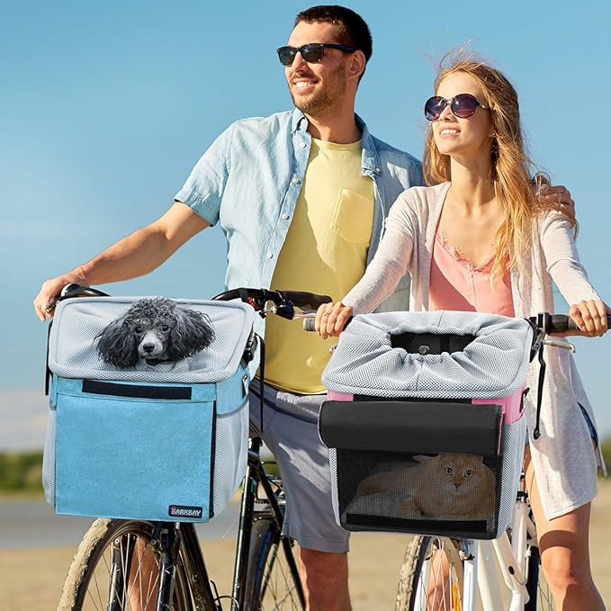 Pet Carrier Bicycle Basket Bag Pet Carrier/Booster Backpack for Dogs and Cats with Big Side Pockets,Comfy & Padded Shoulder Strap,Travel with Your Pet Safety（Blue）