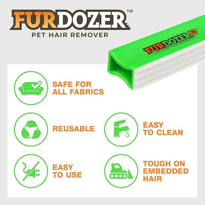 FurDozer X3 PRO Pet Hair Remover & Auto Detailing Tool - Cat & Dog Hair Remover for Carpets, Car Interiors, Couches, Bedding, & Furniture - Reusable Pet Hair Removal Tool for Fur & Lint, 5" (2-Pack)