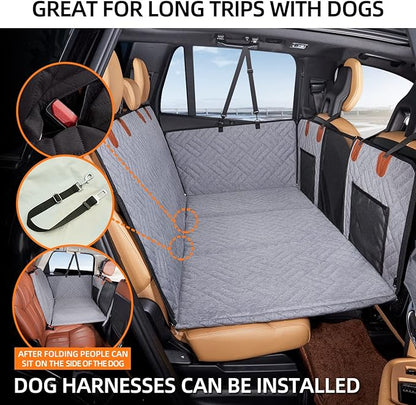 YJGF Back Seat Extender for Dogs, Seat Cover for Back Seat Bed Inflatable for Car Camping Air Mattress,Dog Hammock for Car Travel Bed,Non Inflatable Car Bed Mattress for Car SUV Truck (Grey)