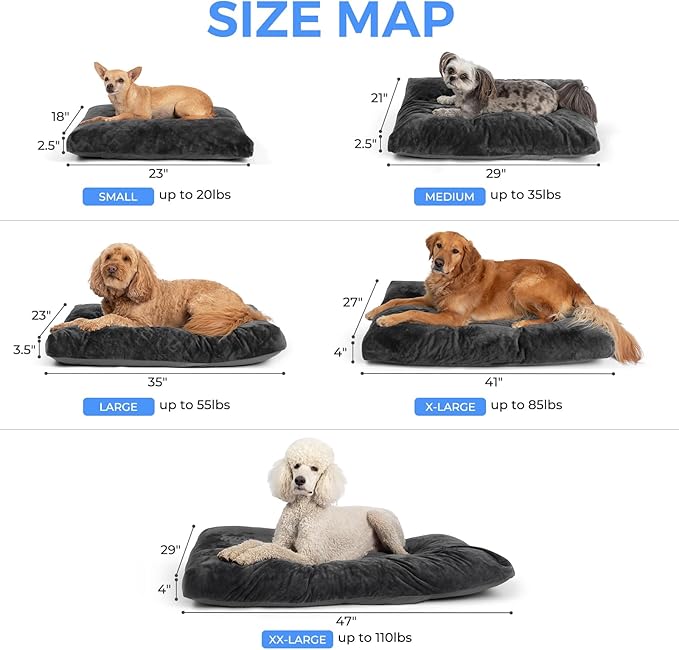 41 Inch Comfort Plush Dog Bed with Granular Foam Sponge Support - Removable Machine Washable Cover, Waterproof Lining, Non-Slip Bottom - Fits Extra Large, Large, Medium, Small Crates (Gray)