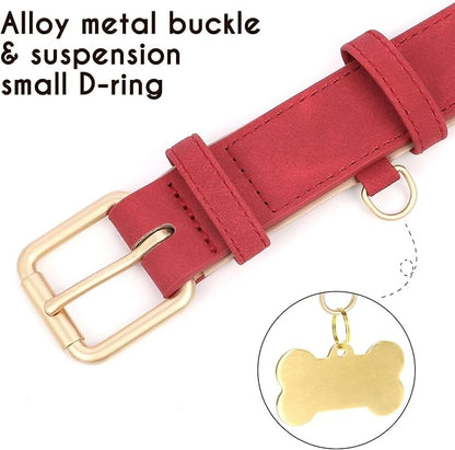 Didog Soft Padded Leather Dog Collar, Adjustable Dog Collars for Medium Dogs, Heavy Duty Medium Dog Collar Leather with Metal Buckle and D Ring,Red,M