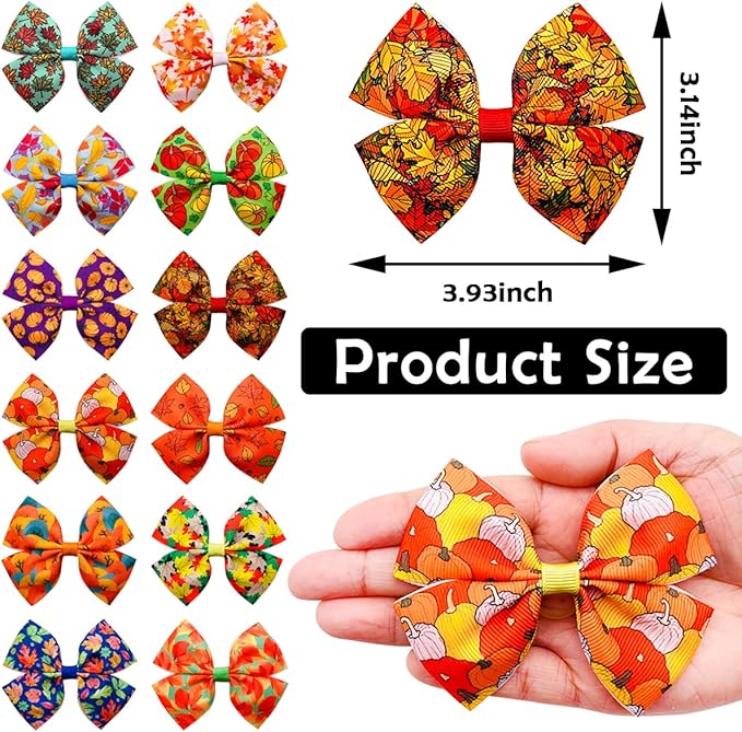 24Pcs/12 Pairs 4" Big Dog Hair Bows Fall