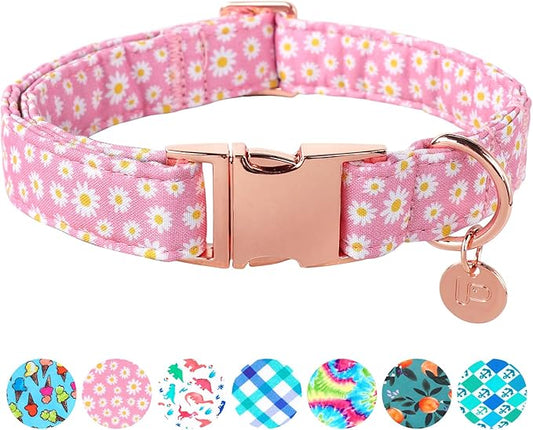 Daisy Summer Cotton Dog Collar with Metal Buckle