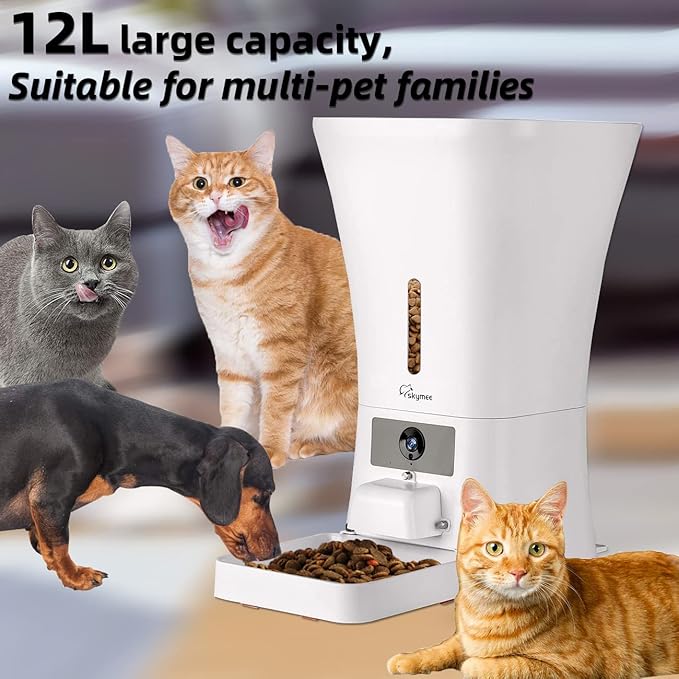 SKYMEE 12L 5G WiFi Aautomatic Dog Feeder Large Breed & Automatic cat feeders 1080P Full HD Pet Camera Treat Dispenser Food Dispenser