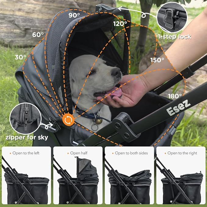 Pet Stroller for Small Dogs – No-Zip Deep Seat
