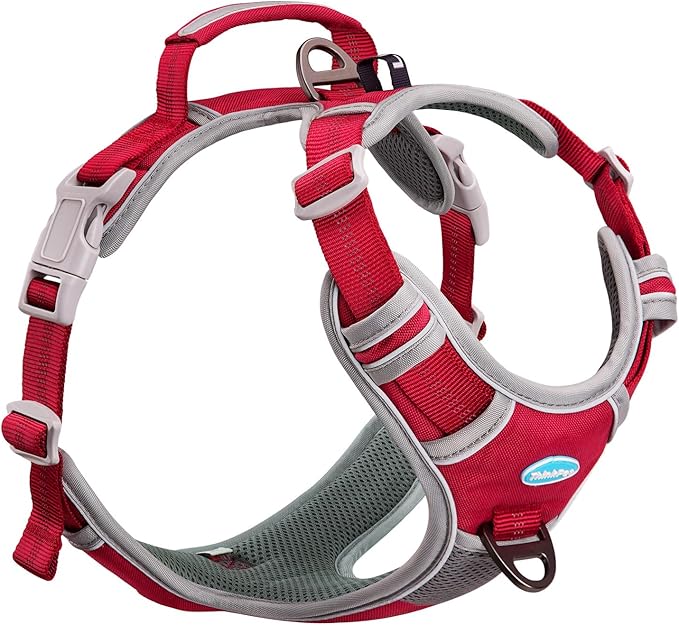 ThinkPet No Pull Harness Breathable Sport Harness with Handle-Dog Harnesses Reflective Adjustable for Medium Large Dogs,Back/Front Clip for Easy Control M Dark Red