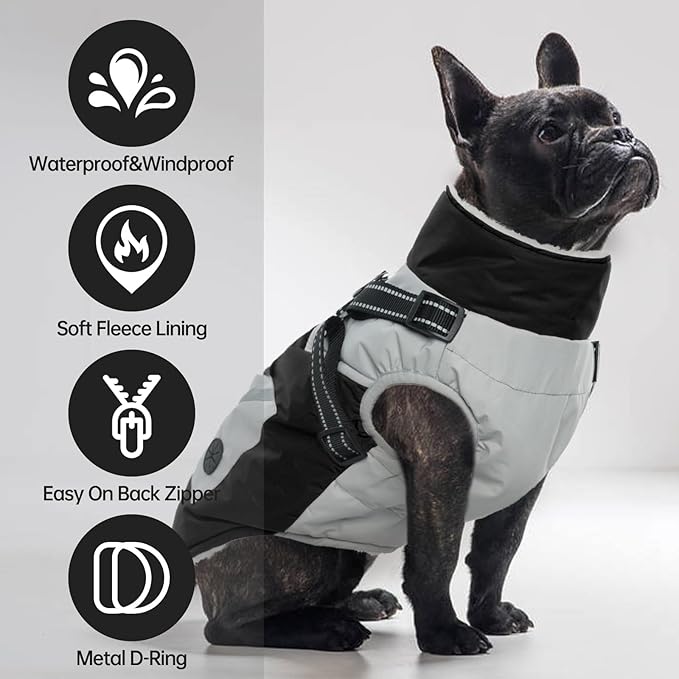 IECOii Dog Coats for Small Dogs Winter Harness Zip Up