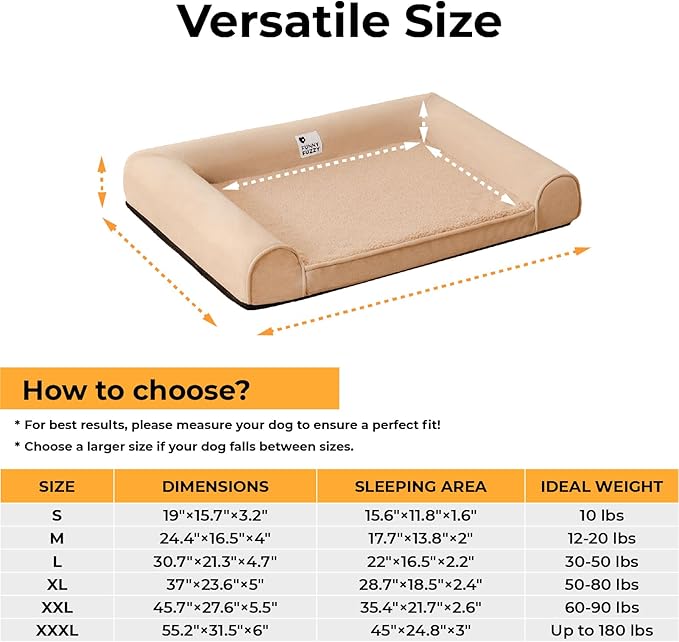 XXL Dog Bed - Luxury Faux Fleece Dog Sofa Bed for Giant Dogs, Bolster Support, Egg-Crate Foam Pet Couch Bed with Removable Washable Cover, Nonskid, Khaki