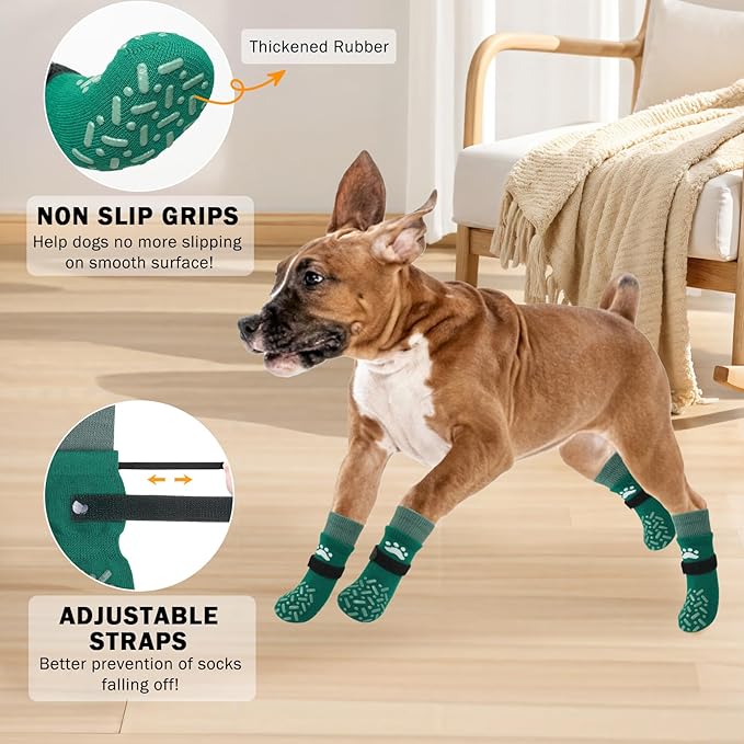 SCENEREAL Dog Socks to Prevent Licking Paws for Hot Pavement, Anti Slip Long Dog Grip Socks for Hardwood Floors, Dog Shoes Booties&Paw Protector for Small Medium Large Senior Dog, Pet Socks for Wounds