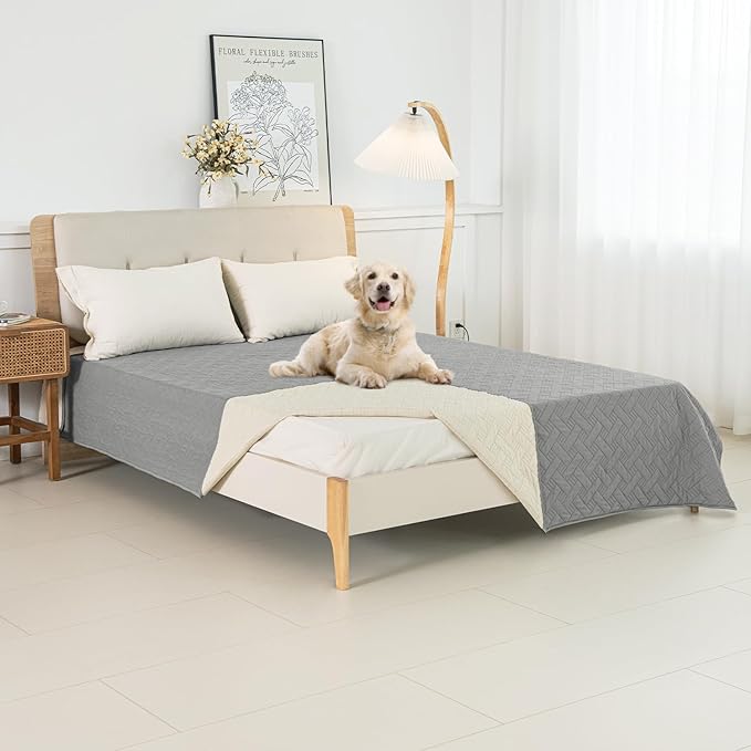 Dog Bed Cover for Pets Blankets Rug Pads for Couch Protection Waterproof Bed Covers Dog Blanket Furniture Protector Reusable Changing Pad (Light Grey+Ivory, 82"x102")