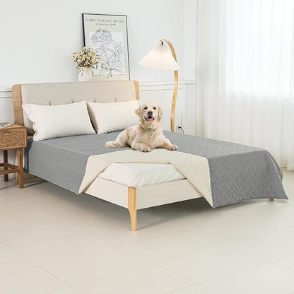 Dog Bed Cover for Pets - Blankets Rug Pads for Couch Protection Waterproof Bed Covers Dog Blanket Furniture Protector Reusable Changing Pad (Light Grey+Ivory, 52"x82")