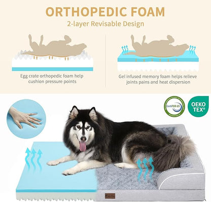 Memory Foam Large Dog Bed with Bolsters