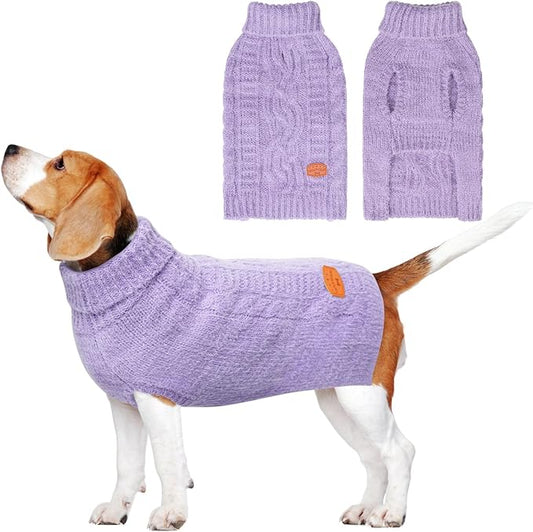 BEAUTYZOO Small Dog Sweater -Turtleneck Pullover Classic Cable Knit Fuzzy Winter Coat Dog Cold Weather Clothes for Small Medium Dogs Puppy Girl Boys,Purple M