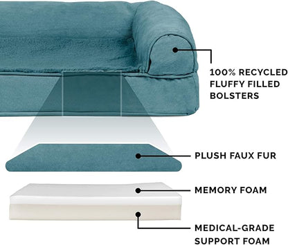 Furhaven Memory Foam Dog Bed for Large/Medium Dogs w/ Removable Bolsters & Washable Cover 55 lbs