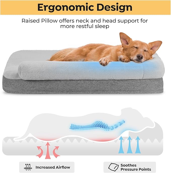 Veehoo Orthopedic Dog Bed with Bolster for Medium Large Dogs 60 lbs,