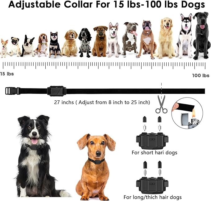 Dog Shock Collar, IP67 Waterproof Dog Training Collar with Remote, 3 Training Modes, Shock, Vibration and Beep, Rechargeable Electric Shock Collar for Large Medium Small Dog