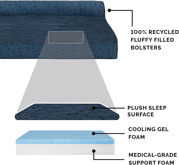 Furhaven Cooling Gel Dog Bed for Large/Medium Dogs w/ Removable Bolsters & Washable Cover 55 lbs