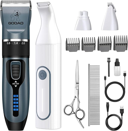 Dog Clippers Grooming Kit Hair Clipper -4 in 1Low Noise -Rechargeable-Cordless Quiet Paw Trimmer Nail Grinder, Trimmer Grooming for Thick Hair&Coats,Pet Shaver for Small and Large Dogs Cats