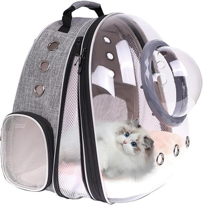 Bubble Cat Carrier Backpack Transparent Pet Carrier Backpack for Small Puppy and Bunny (Grey, Front Extension)