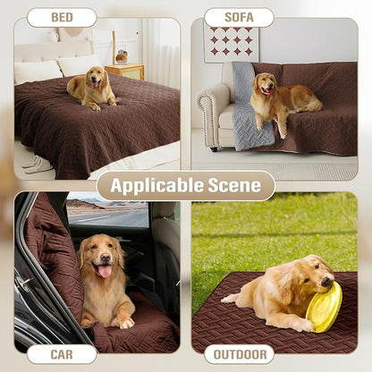 Dog Bed Cover for Pets Blankets Rug Pads for Couch Protection Waterproof Bed Covers Dog Blanket Furniture Protector Reusable Changing Pad (Dark Grey+Brown, 52"x82")