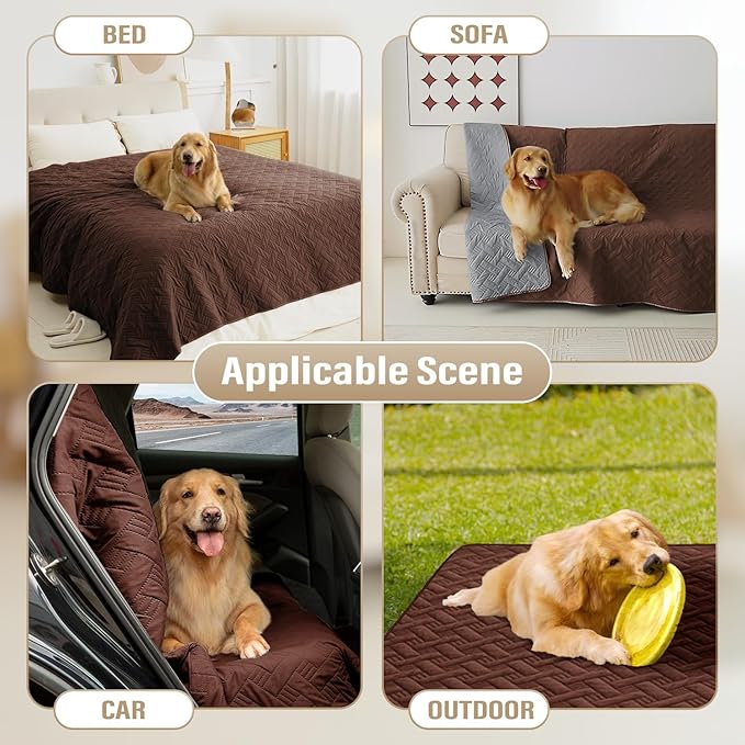 Dog Bed Cover for Pets Blankets Rug Pads for Couch Protection Waterproof Bed Covers Dog Blanket Furniture Protector Reusable Changing Pad (Dark Grey+Brown, 62"x82")