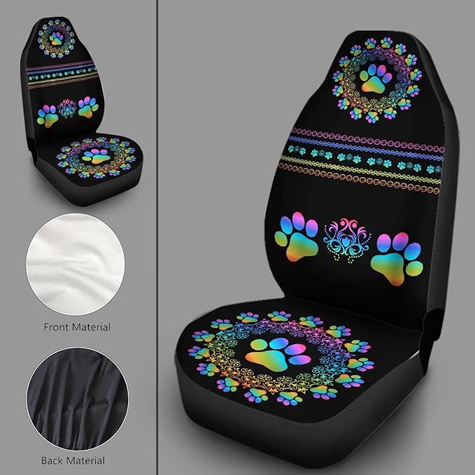 Boho Mandala Gradiant Dog Paw Pattern Seat Covers for Cars 2 Pcs