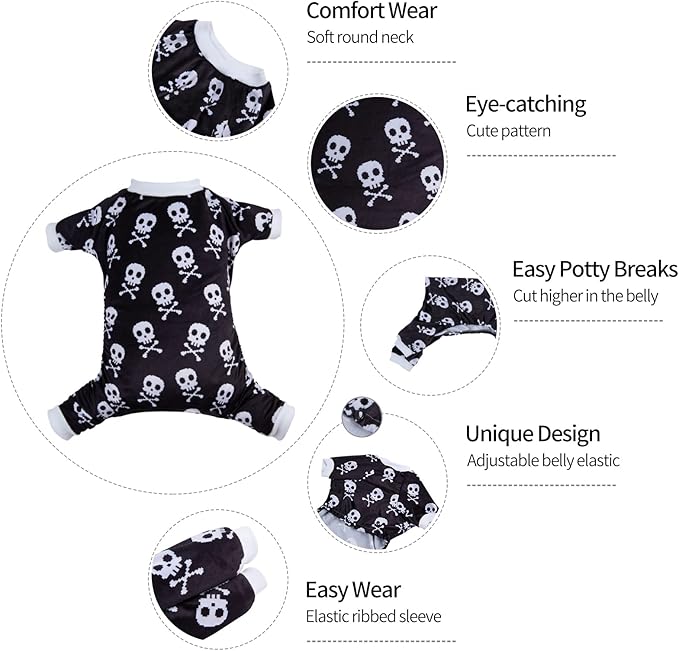 CuteBone Halloween Dog Pajamas Skeleton Clothes Soft Puppy Pjs for Small Dogs P254S