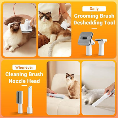 Dog Hair Vacuum with Clipper, Professional Pet Grooming Kit with 2L Dust Cap, Low Noise Animal Vacuum Kit with Grinder, Brush, Trimmer, Deshedding Tools