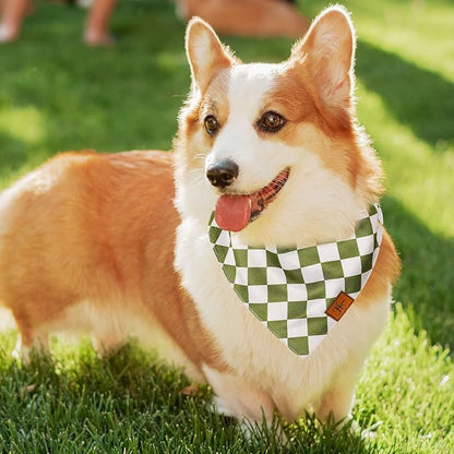 Green Checkered Dog Bandana Classic Checkerboard Print Fabric Pet Scarf Medium Sizes Adjustable Pet Neckerchief Dog Bibs for Cat Dog Birthday Costume Accessories