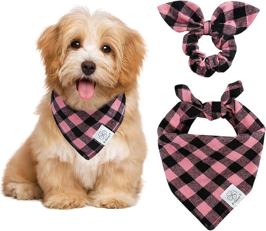 E-Clover Dog Bandanas & Matching Scrunchie Girl Dog