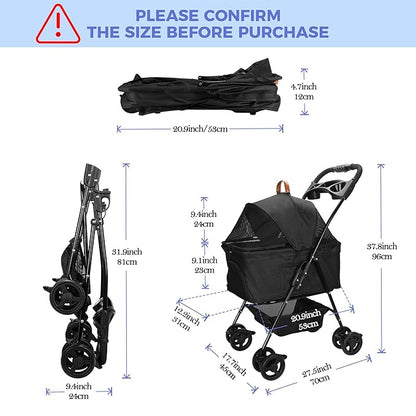 Pet Stroller Dog Strollers for Small Dogs 4 Wheels Rotate 360 Degrees with Brakes