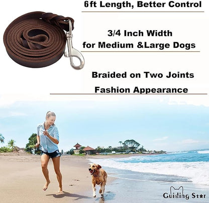 Leather Dog Leash 6ft (6ftx3/4inch, Brown)