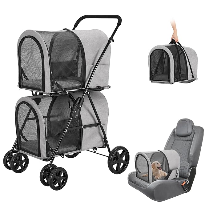 Double Pet Stroller for Dogs and Cats with 2 Detachable Carrier 4 Wheels,
