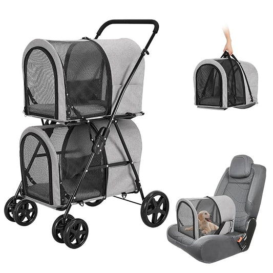 Double Pet Stroller for Dogs and Cats with 2 Detachable Carrier 4 Wheels,