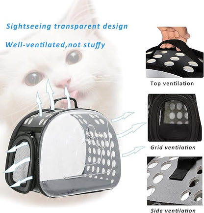 Cat Carrier Collapsible Breathable Package,Space Capsule Transparent Portable Bags Foldable Handbag for Pets Dogs Kitten Puppies,Designed for Travel, Hiking, Walking & Outdoor Use (Grey)