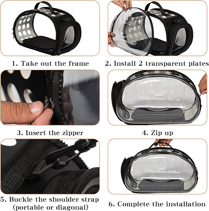 BNOSDM Transparent Cat Carrier Portable Small Cat Carried Bag Collapsible Soft-Sided Pet Carriers for Kitten Puppy Rabbit Travel Hiking Walking & Outdoor Use(Black)