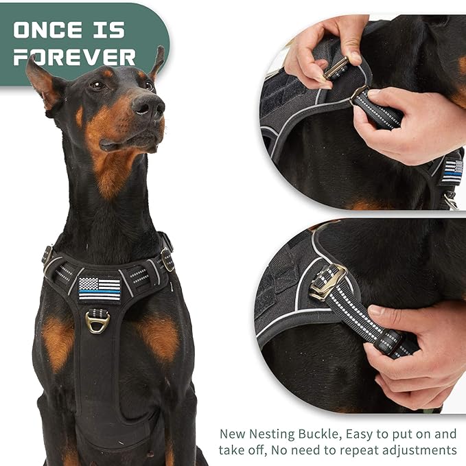 BUMBIN Tactical Dog Harness for Large Dogs No Pull, Famous TIK Tok No Pull Dog Harness, Fit Smart Reflective Pet Walking Harness for Training, Adjustable Dog Vest Harness with Handle Black L