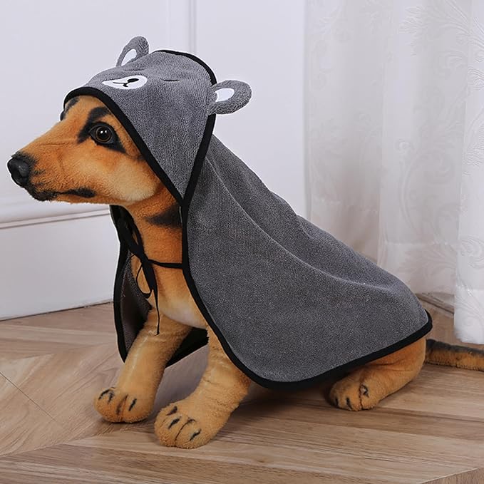 Goclothod Pet Hooded Bath Towel Puppy Drying Bath Towel Absorbent Bathrobe Warm Blanket Grey