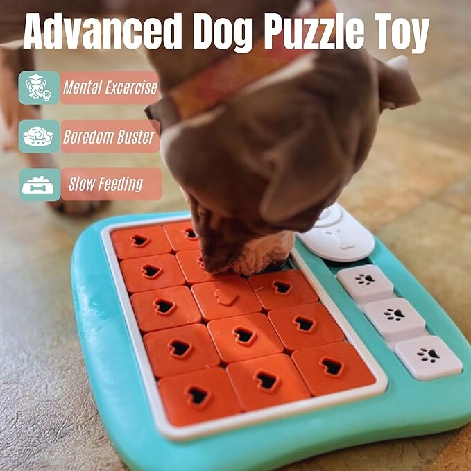 Dog Puzzles for Smart Dogs,Level 3 Interactive Dog Treat Puzzle for Iq Training, Dog Puzzle Toy for Large Medium Small Dogs with Squeaky Dog Button Design