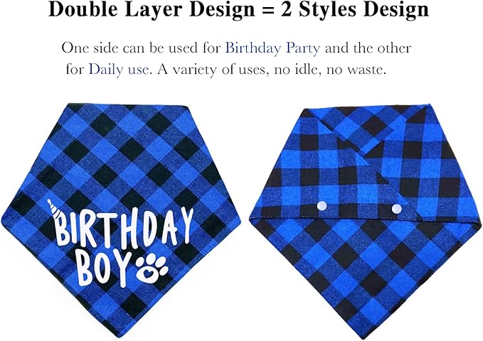 Birthday Plaid Dog Bandana with Button