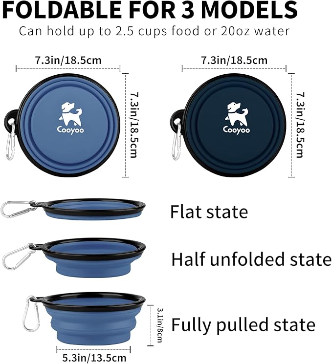 COOYOO Collapsible Dog Bowl,2 Pack Collapsible Dog Water Bowls for Cats Dogs,Portable Pet Feeding Watering Dish for Walking Parking Traveling with 2 Carabiners