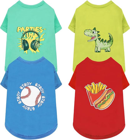 XPUDAC 4 Pack Dog Shirts Soft Summer Dog Clothes for Small Medium Dogs Breathable Lightweight Cute Tshirt with Sleeves Puppy Cat Outfit green-2X-Large