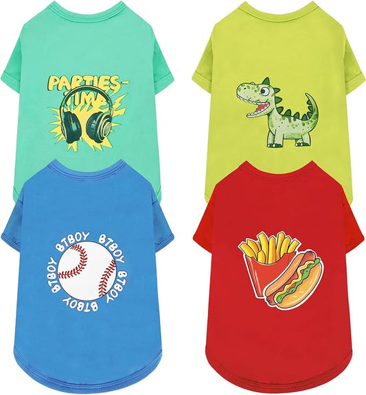 XPUDAC 4 Pack Dog Shirts Soft Summer Dog Clothes for Small Medium Dogs Breathable Lightweight Cute Tshirt with Sleeves Puppy Cat Outfit
