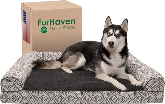 Furhaven Orthopedic Dog Bed for Large Dogs w/ Removable Bolsters & Washable Cover 95 lbs