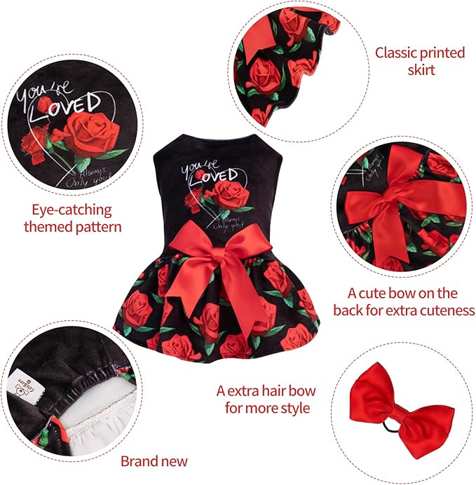 CuteBone You're Loved Rose Dress Velvet for Small CVA12L-D